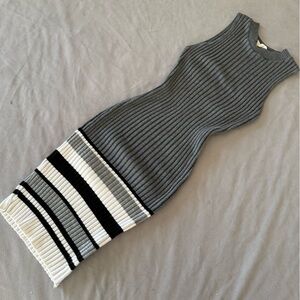 Striped Gray and Black Ribbed Dress
